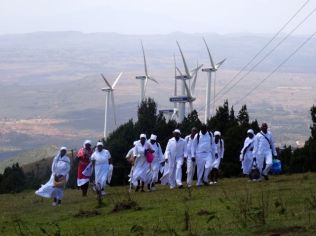 Kenya's only windfarm and some Christian pilgrims in the Ngong Hills